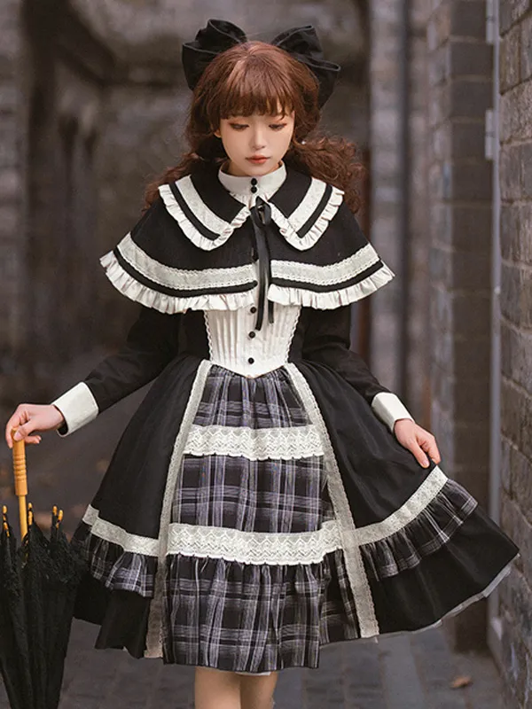 Gothic Lolita Dresses Bows Ruffles Plaid Black Black